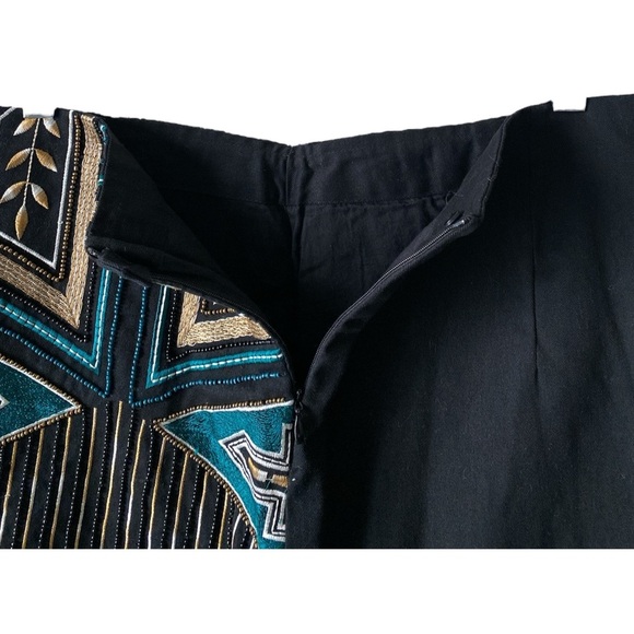 H&M Bloggers favorite Embroidered Beaded Fringe Mini Skirt Sz 10 Geometric Boho - Picture 7 of 11